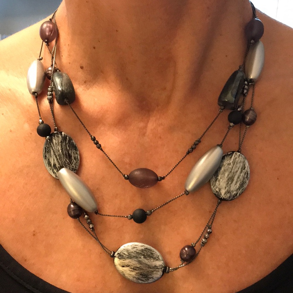 Silver and Black 3-tiered Necklace.